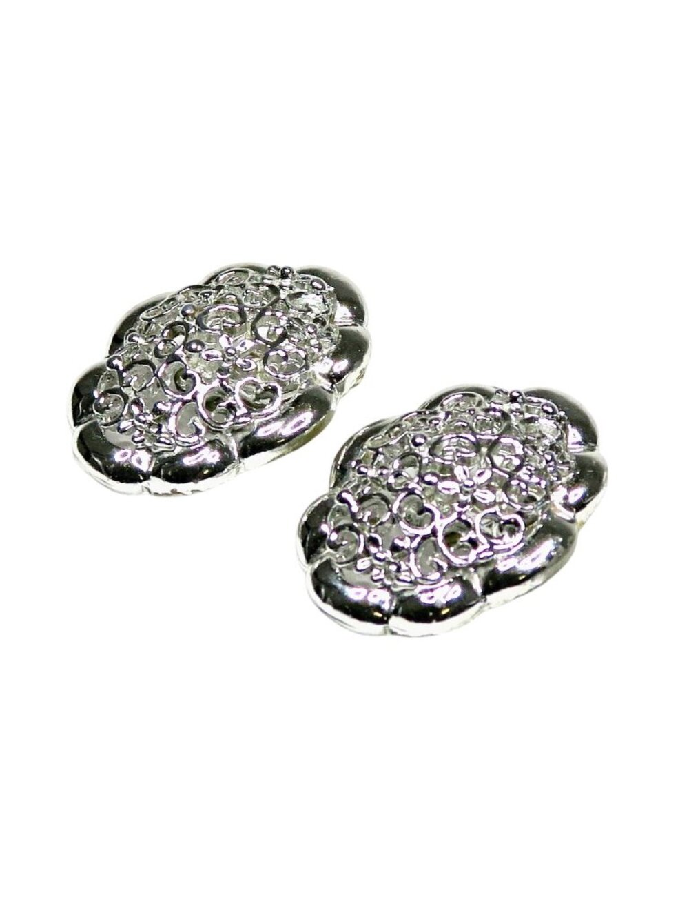 Filigree Silver-Tone Clip-On Earrings Vintage Mid-Century Statement Jewelry - Picture 3 of 5